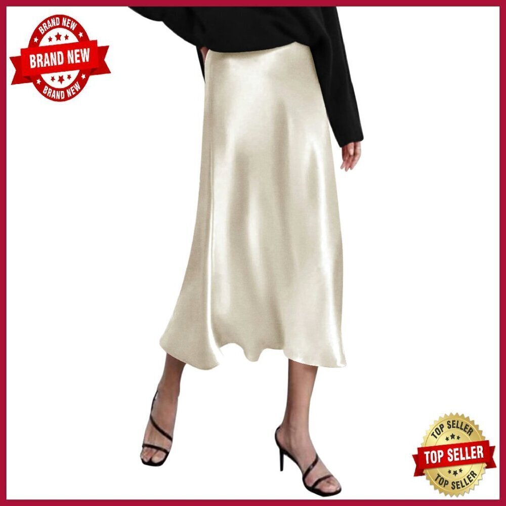 High Waist Satin Midi Skirt Women's Elegant Party Skirt